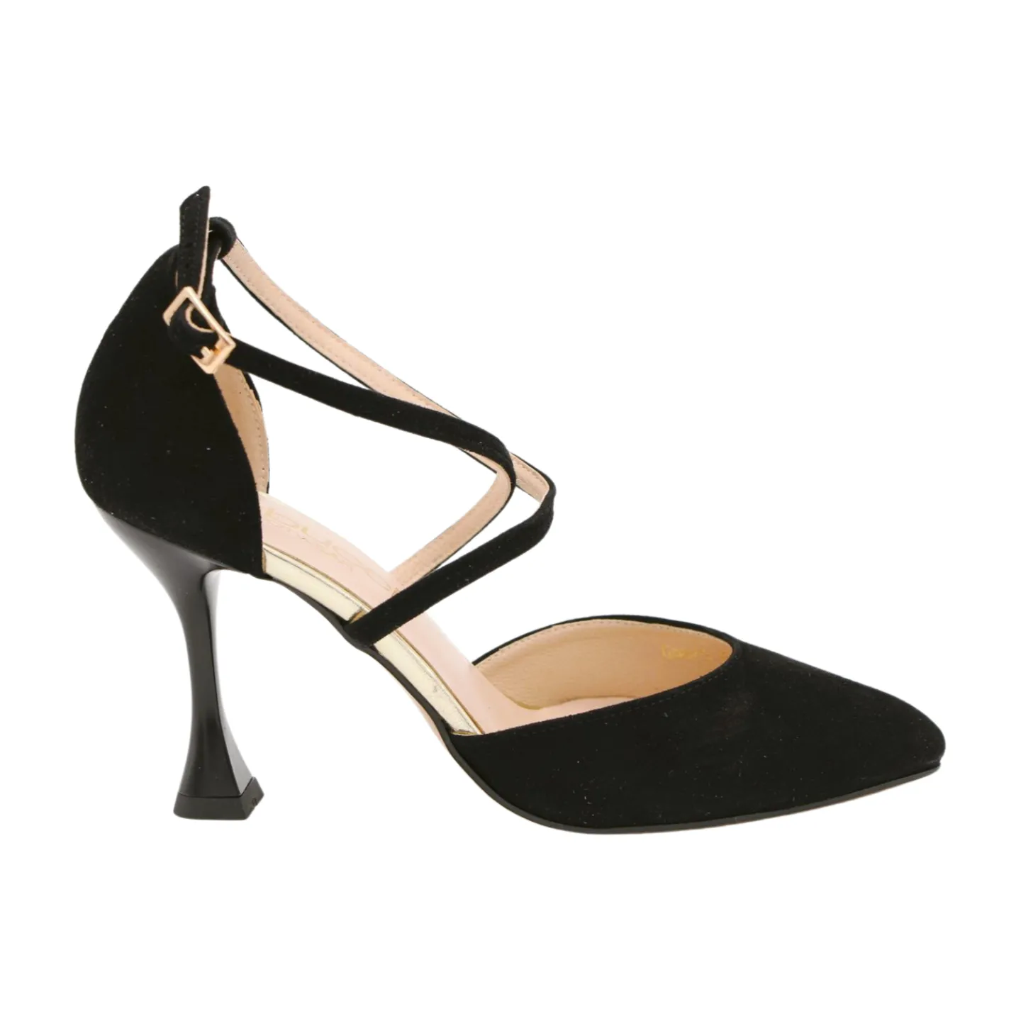 EMIS Black Criss Cross Point Toe Heels