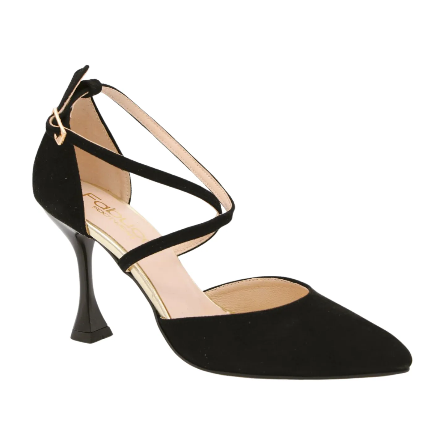 EMIS Black Criss Cross Point Toe Heels