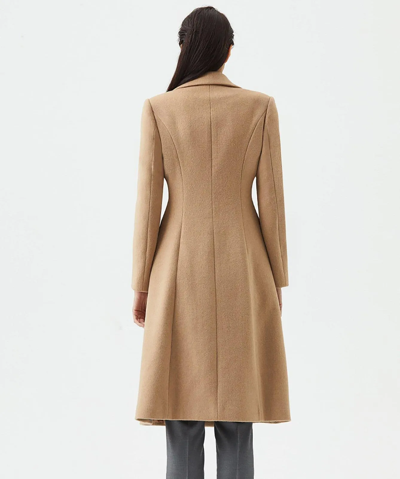 Fit & Flare Double Breasted Wool Blend Coat