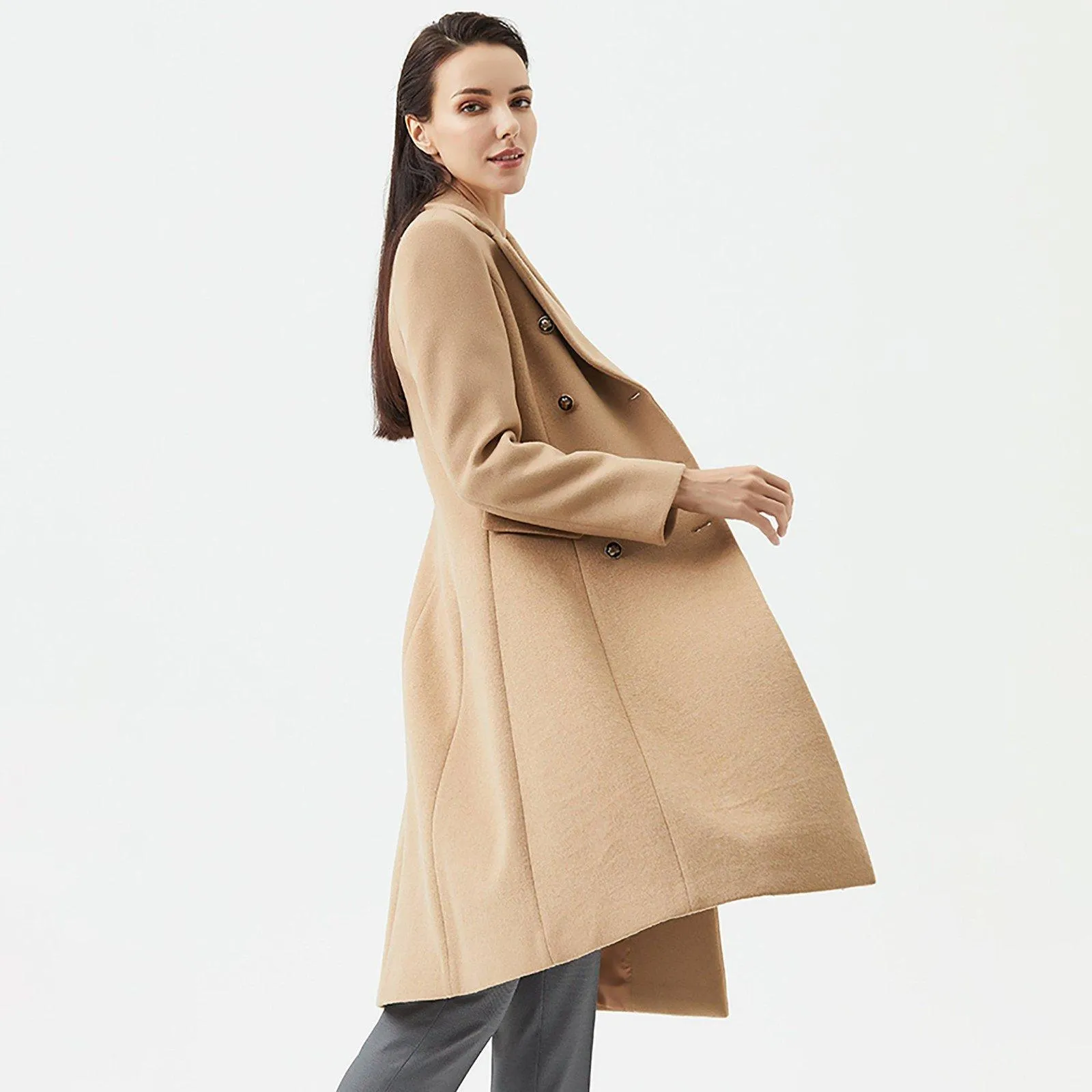 Fit & Flare Double Breasted Wool Blend Coat