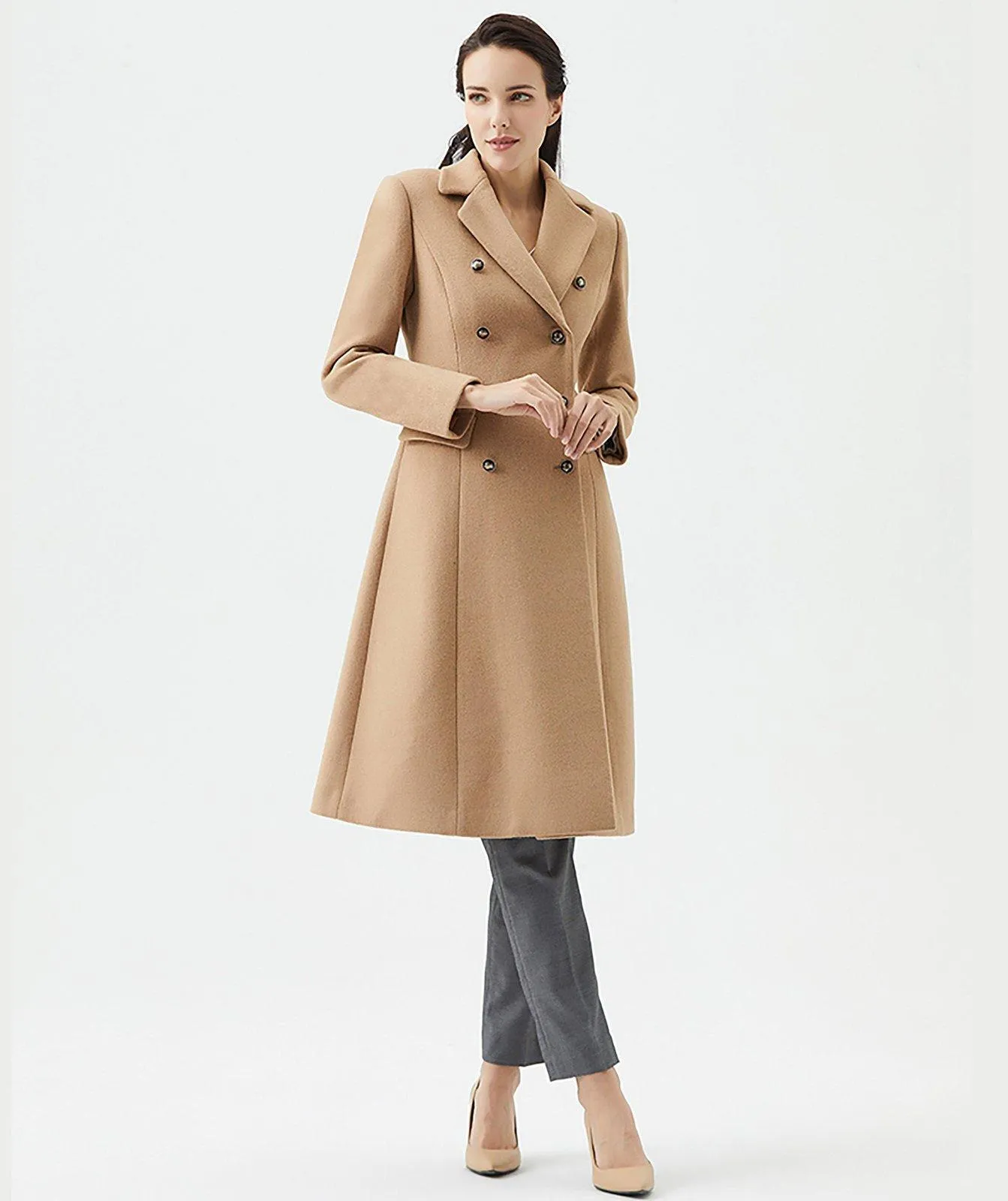 Fit & Flare Double Breasted Wool Blend Coat