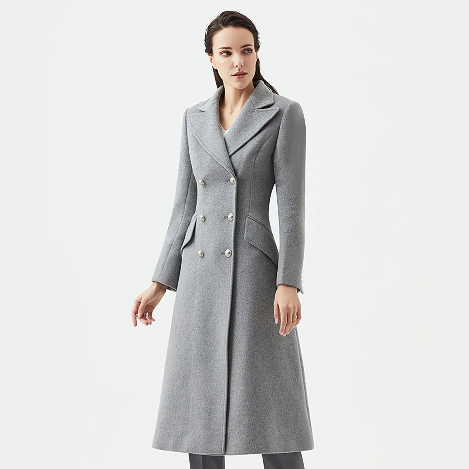 Fit & Flare Double Breasted Wool Blend Coat