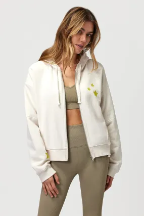 Fleece Hana Stars Zip Hoodie: White Sand