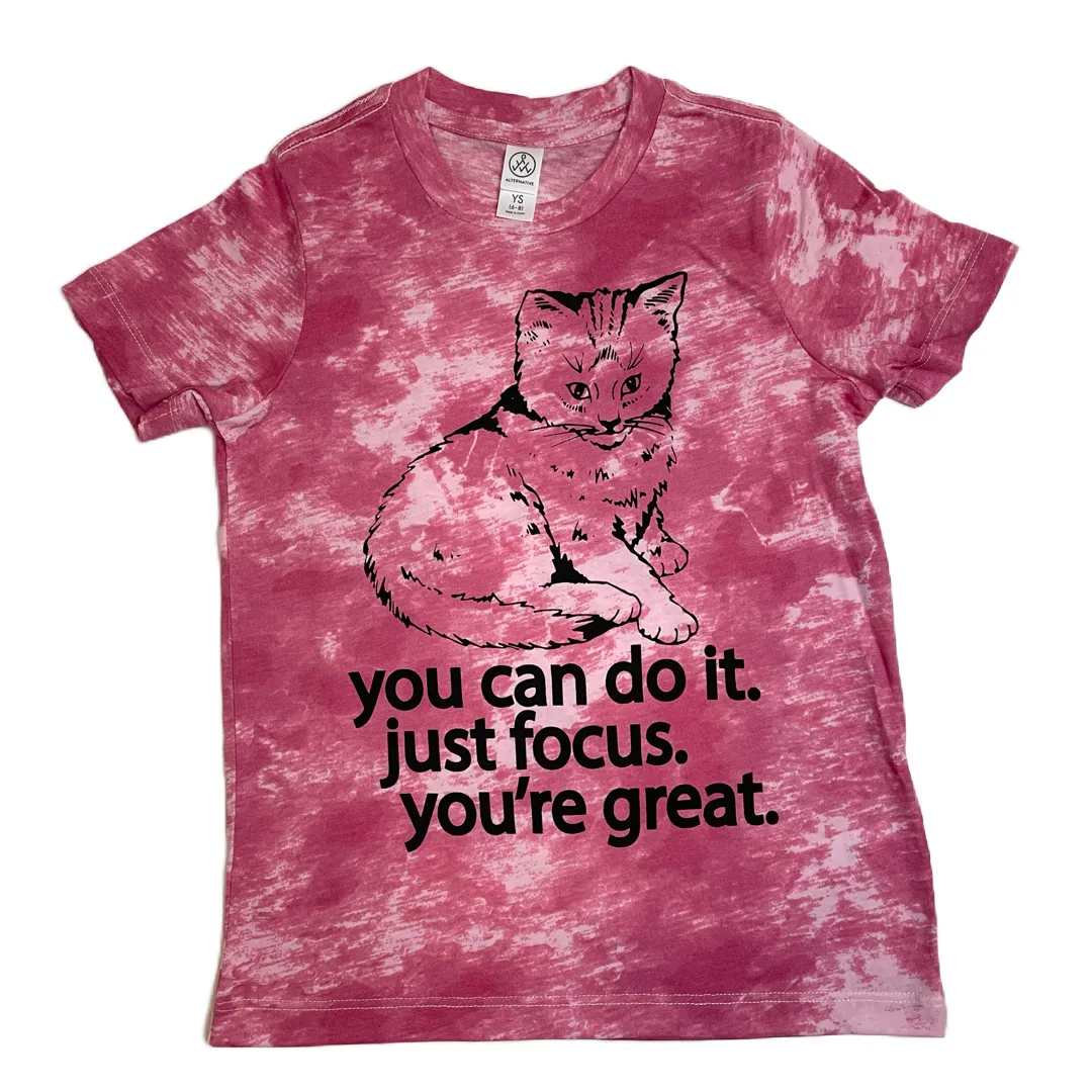 Focus Cat T-shirt - Pink Tie Dye (Youth)