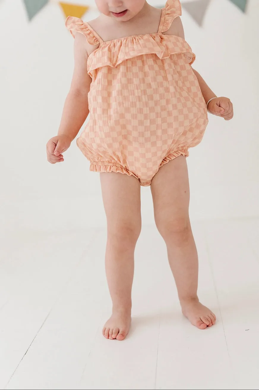 Gauze Bubble Romper - Pink Lemonade Checkered