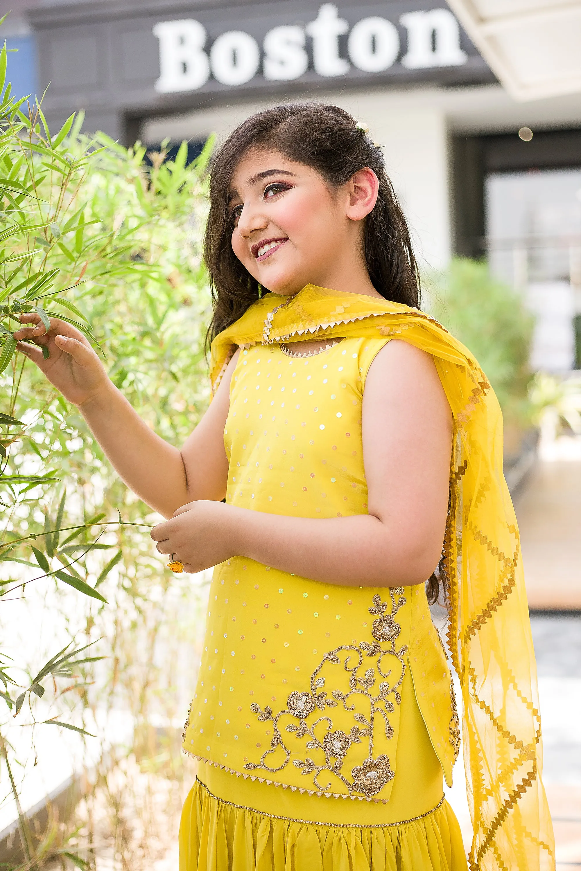 Girls' Yellow Embroidered Skirt Set