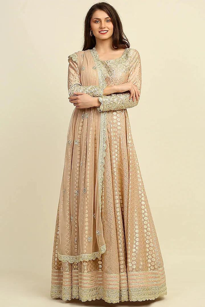 Gold Embroidered Anarkali Set