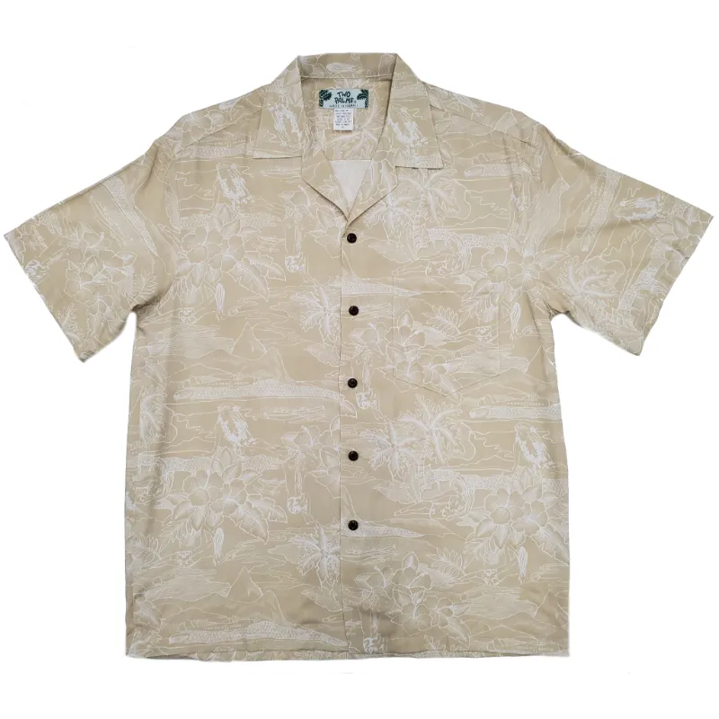 Hawaiian Scenery Rayon Shirt | Beige