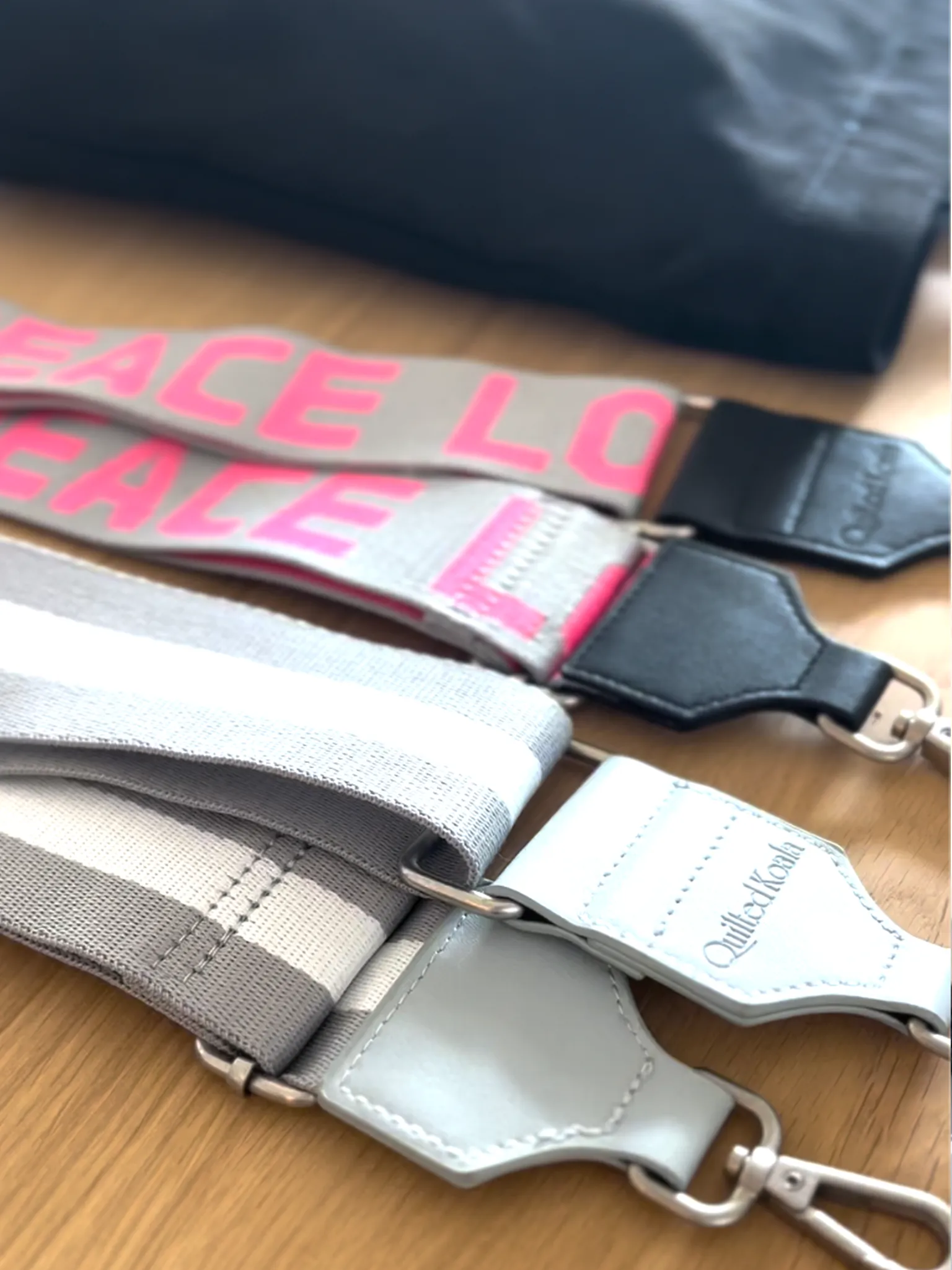 Holiday Special! Koala Straps Bundle: Grey & Pink PEACE LOVE   Grey & White Stripe  (DISCOUNT APPLIED IN CART)