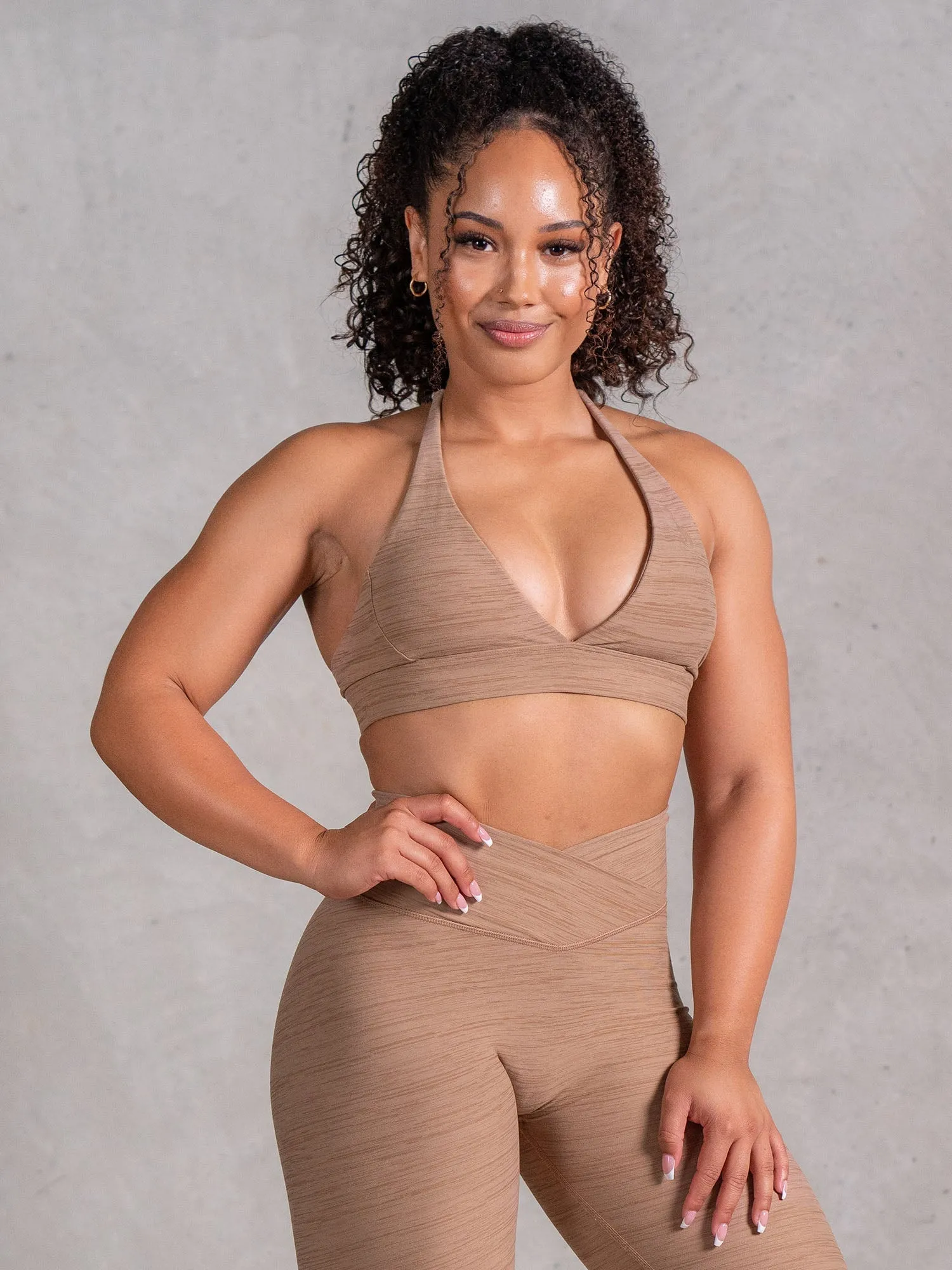 Icon V Neck Sports Bra - Mocha Marl