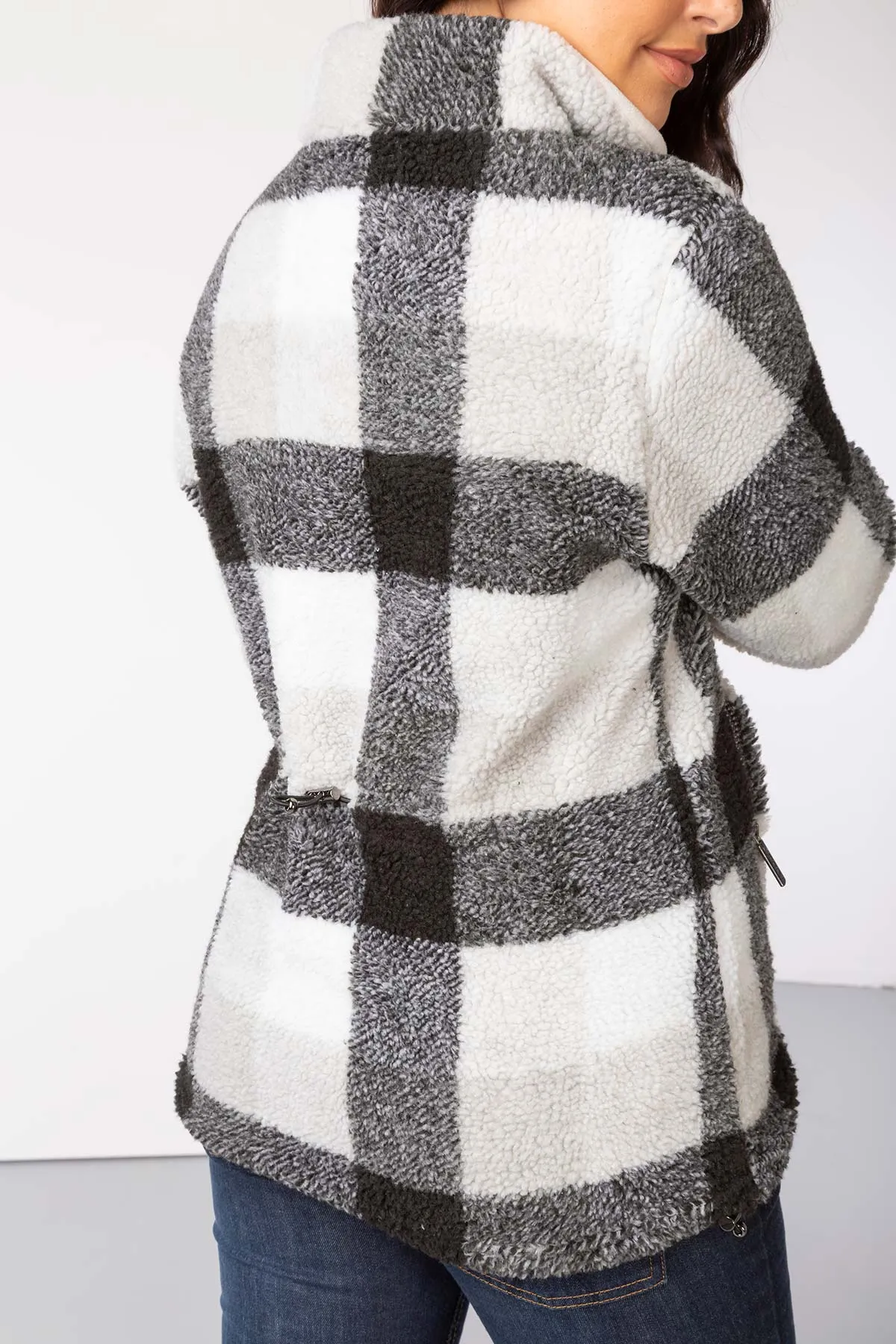 Ladies Sherpa Fleece Checked Jumper - Fimber