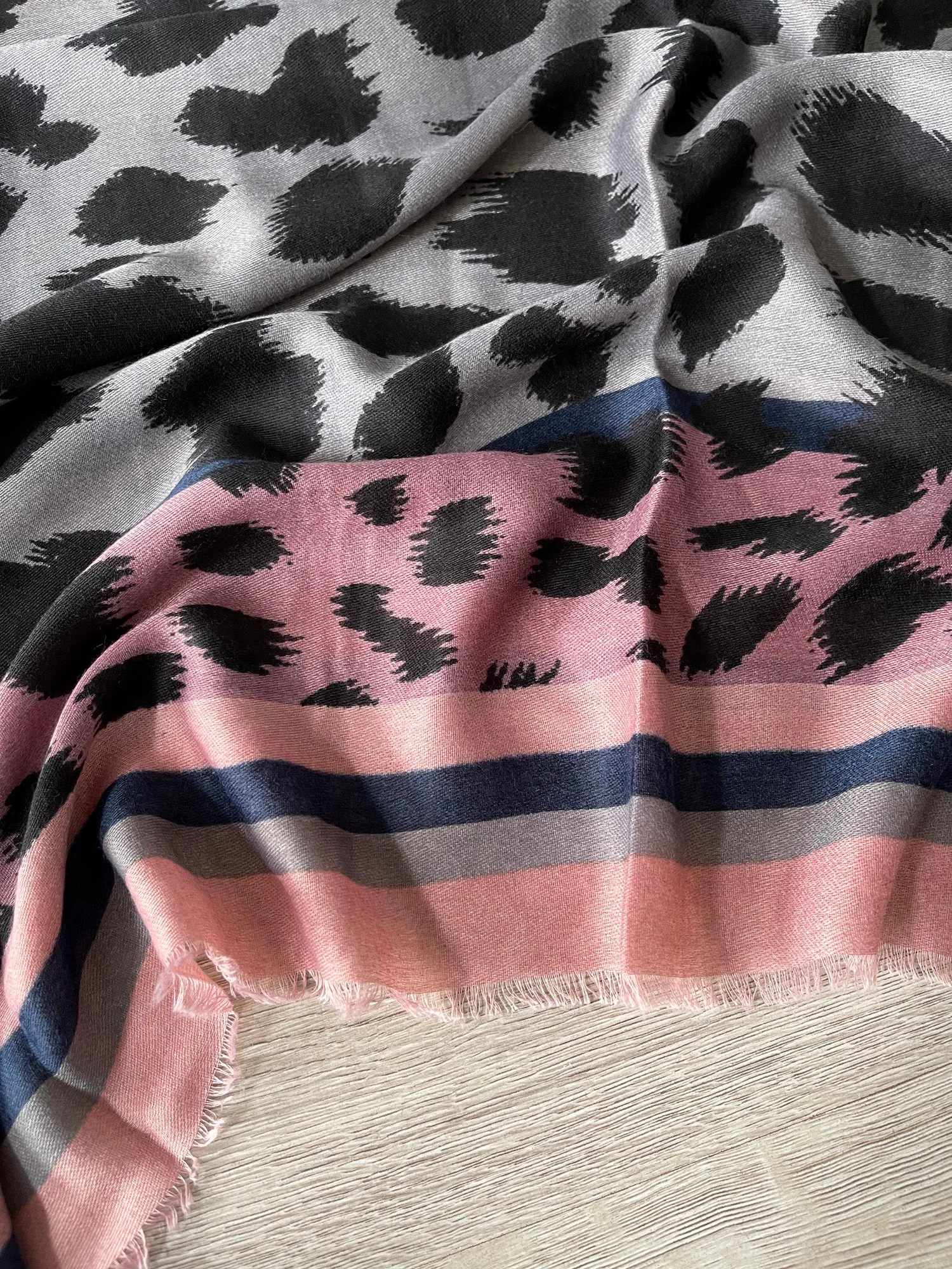 LARGE PINK STRIPE LEOPARD PRINT SCARF