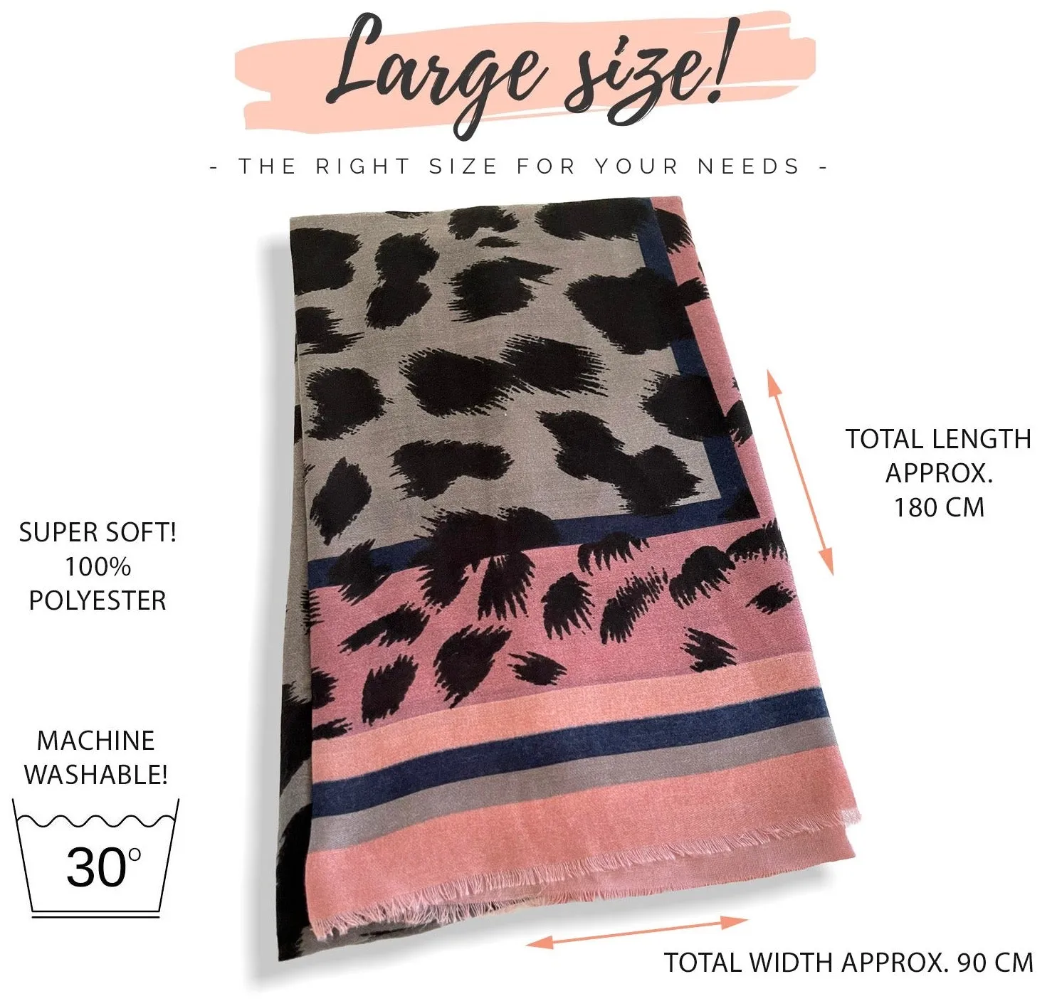 LARGE PINK STRIPE LEOPARD PRINT SCARF