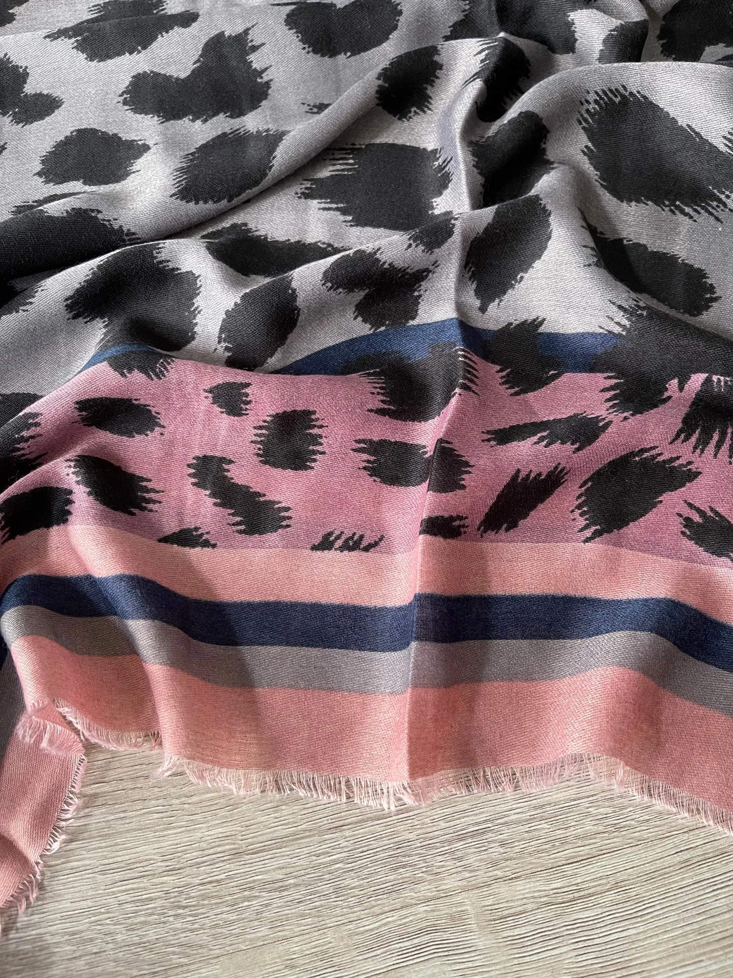 LARGE PINK STRIPE LEOPARD PRINT SCARF