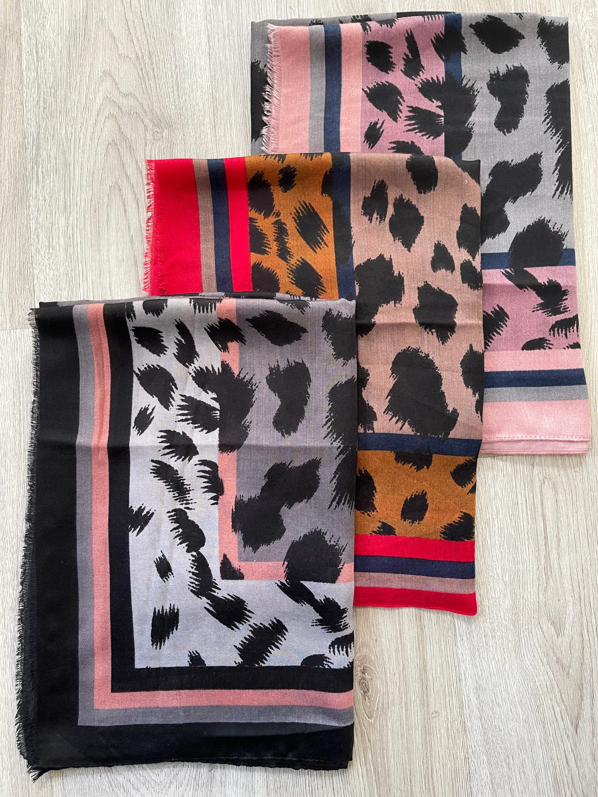 LARGE PINK STRIPE LEOPARD PRINT SCARF