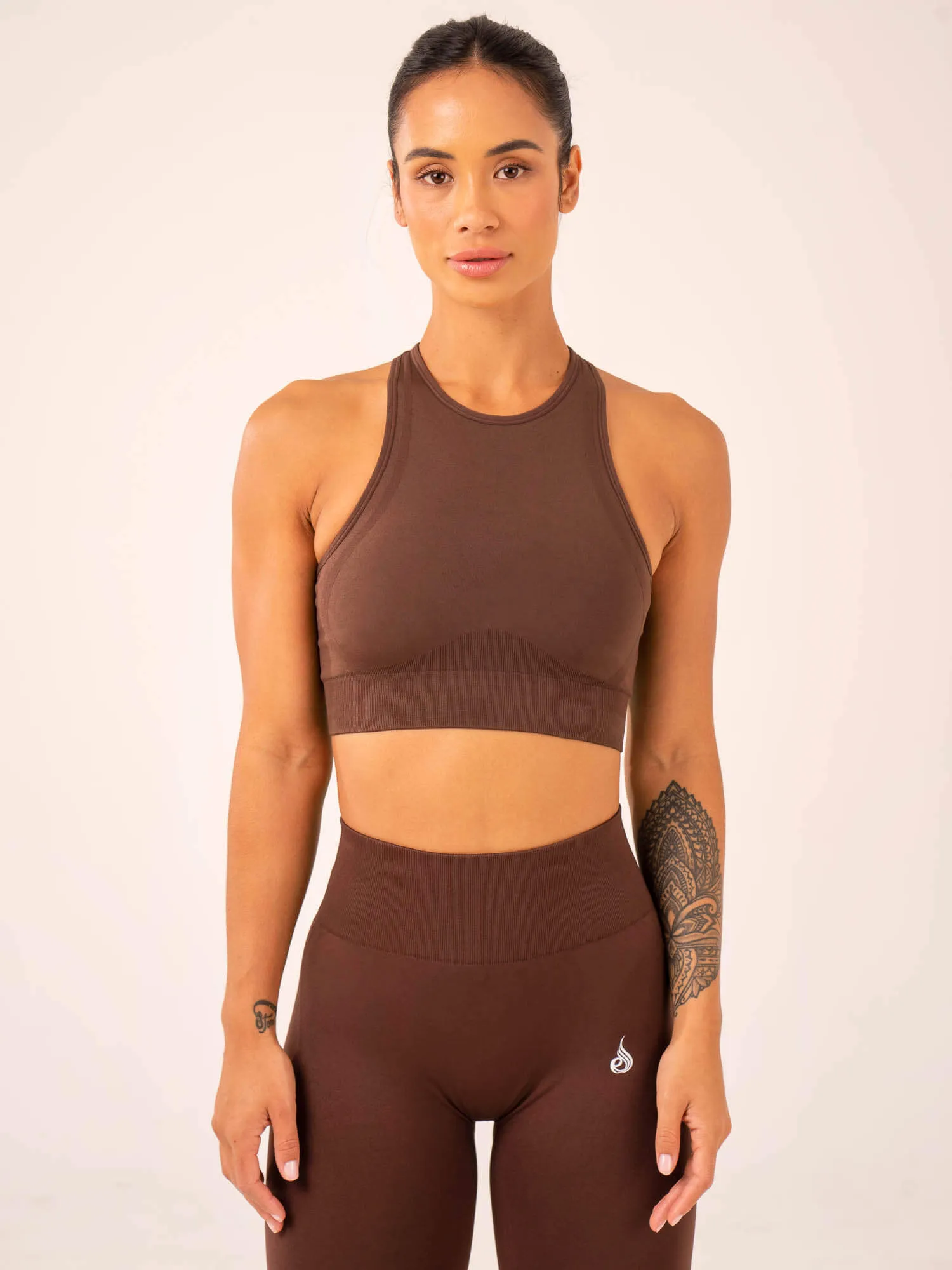 Lift Seamless High Neck Sports Bra - Chocolate