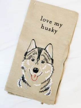 'Love My Husky' Dish Towel