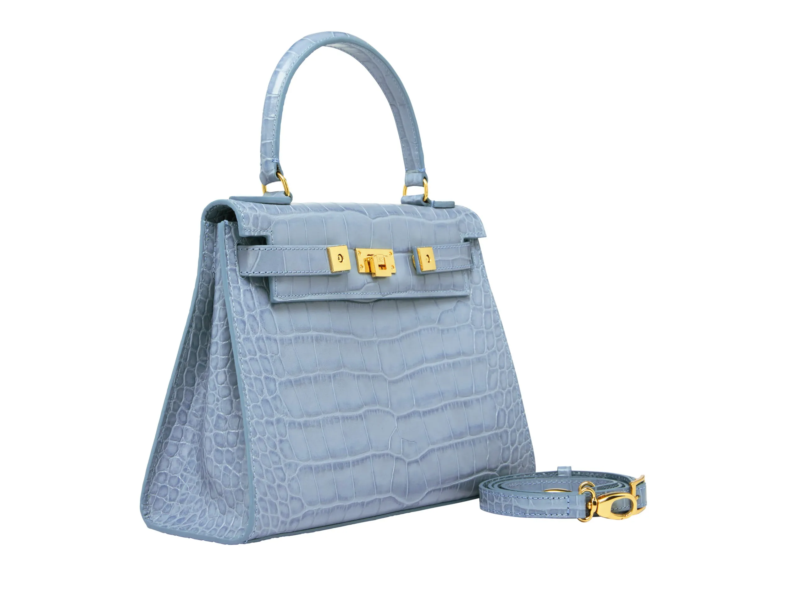 Maya Large Orinoco 'Croc' Print Calf Leather Handbag - Bluebell