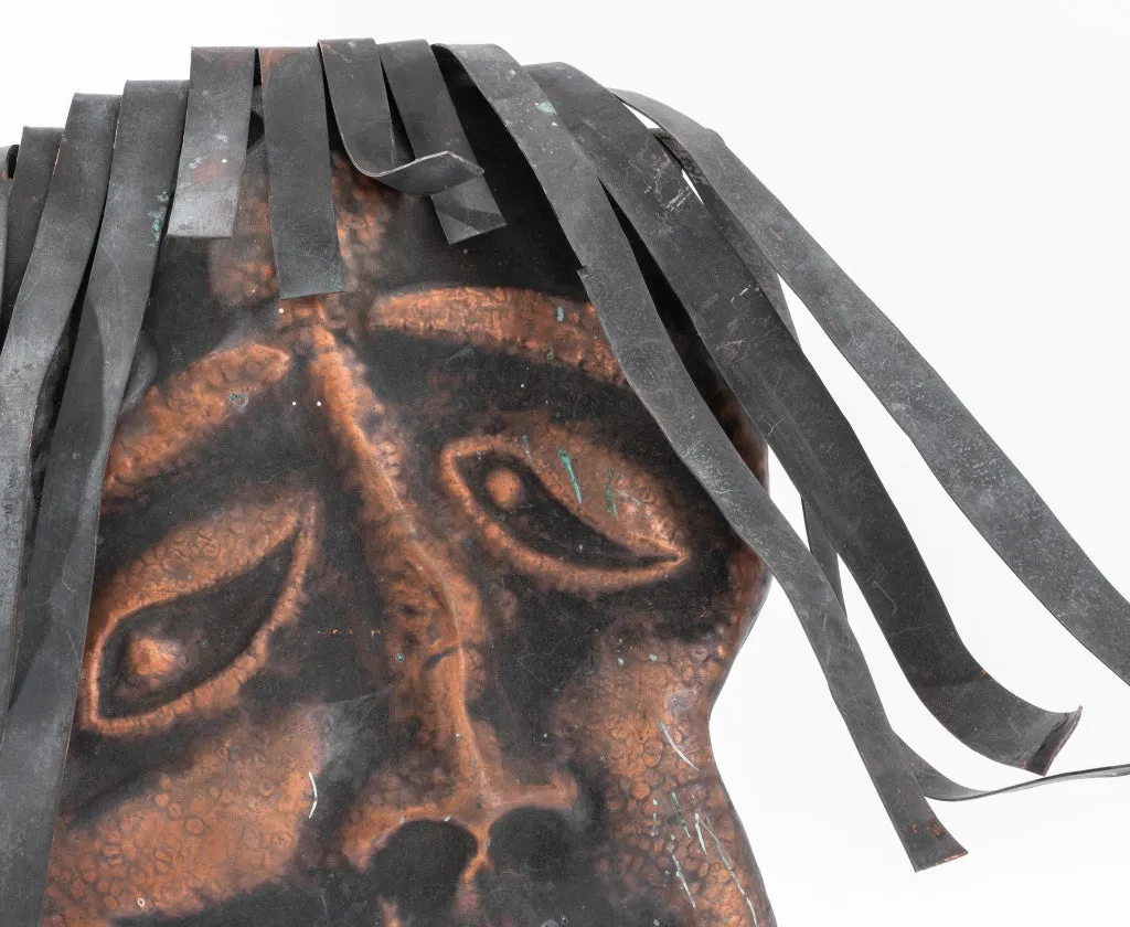 Mid-Century Copper Repousse Mask of Comedy