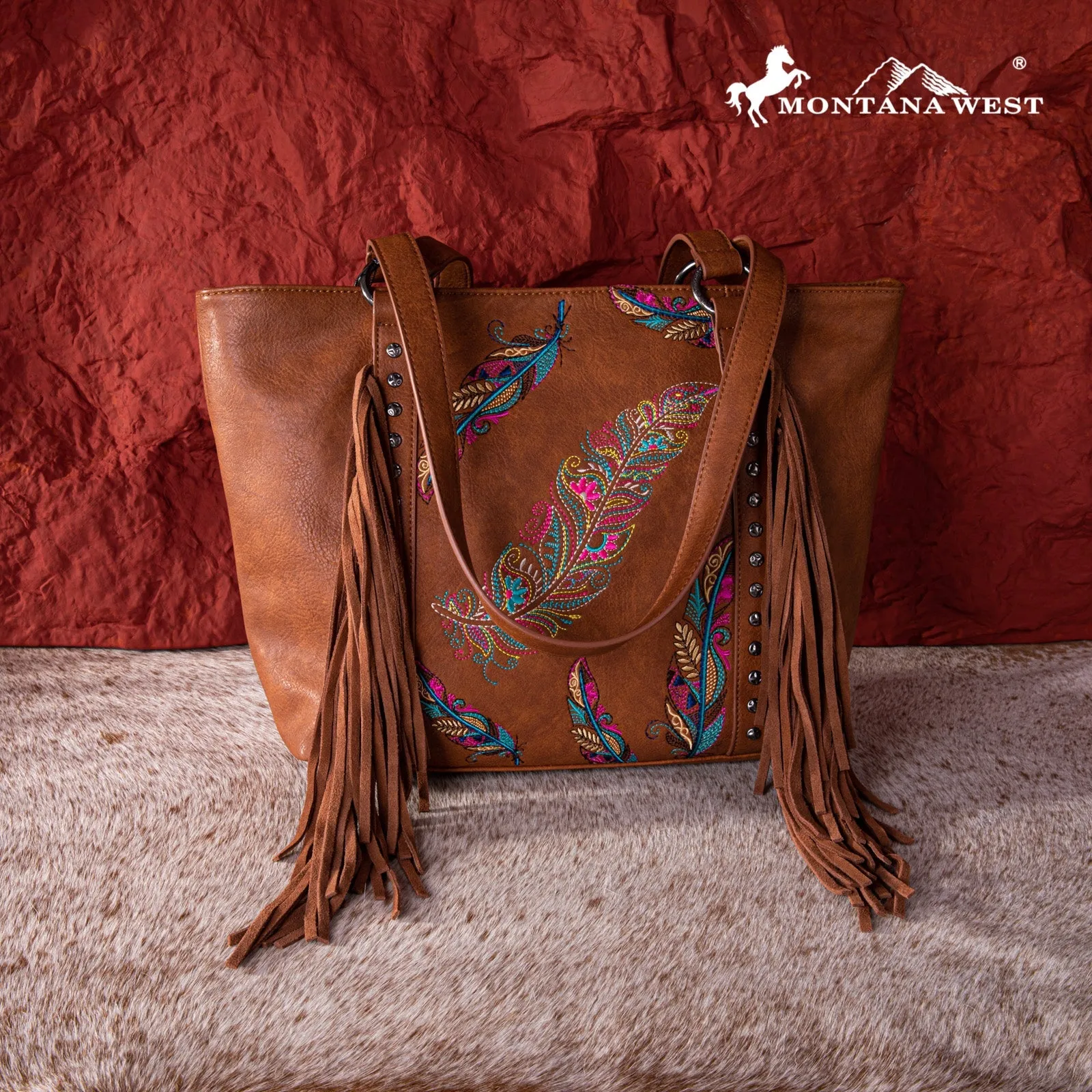 Montana West Embroidered Feather Concealed Carry Tote