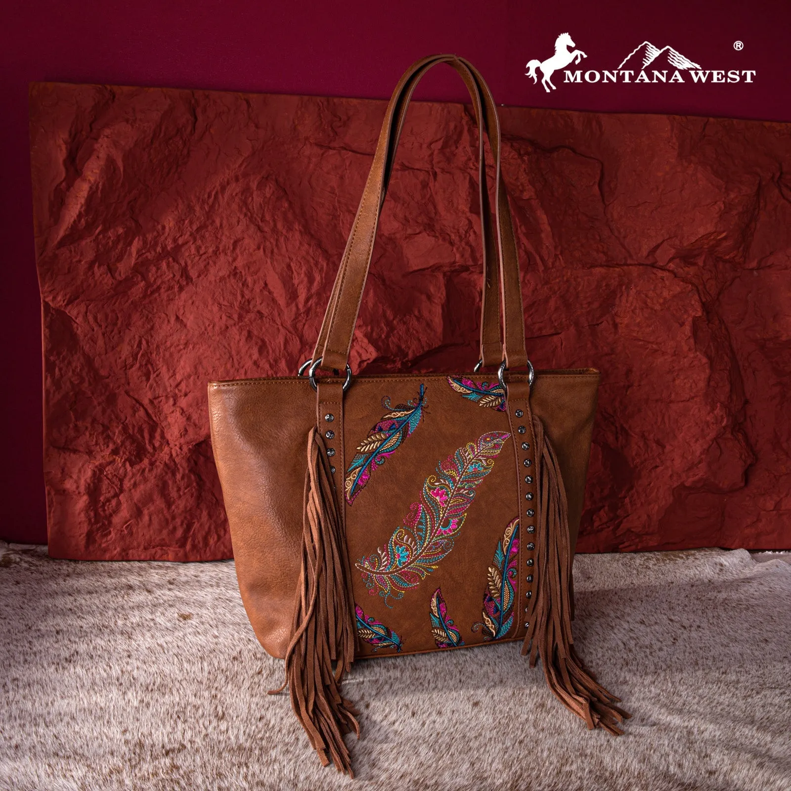 Montana West Embroidered Feather Concealed Carry Tote