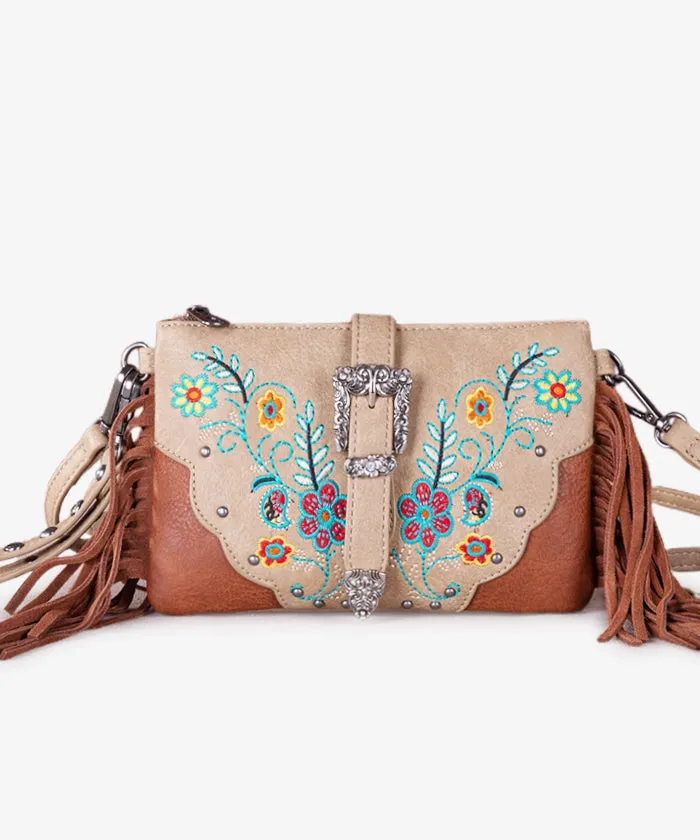 Montana West Floral Embroidered Crossbody Wristlet