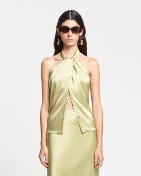 Neline - Draped Slip Satin Top - Lime Yellow