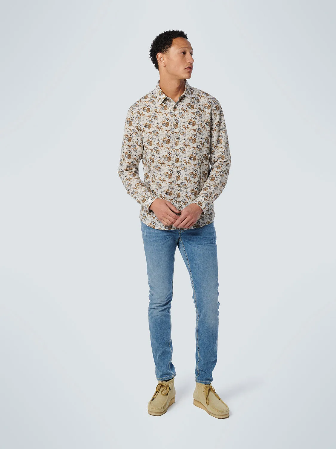 No Excess - Allover Print Linen Blend Shirt - Off White