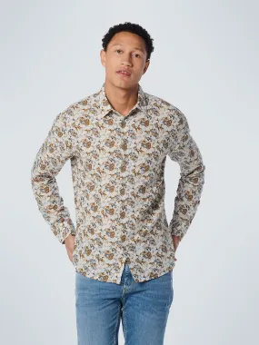 No Excess - Allover Print Linen Blend Shirt - Off White