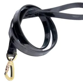 Octagon Dog Leash in Black Patent, Indian Sapphire & Gold