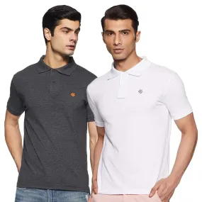 ONN Men's Cotton Polo T-Shirt (Pack of 2) in Solid Black Melange-White colours