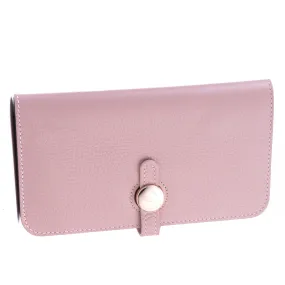 Pale Pink Pebble Grain Leather Purse Clutch