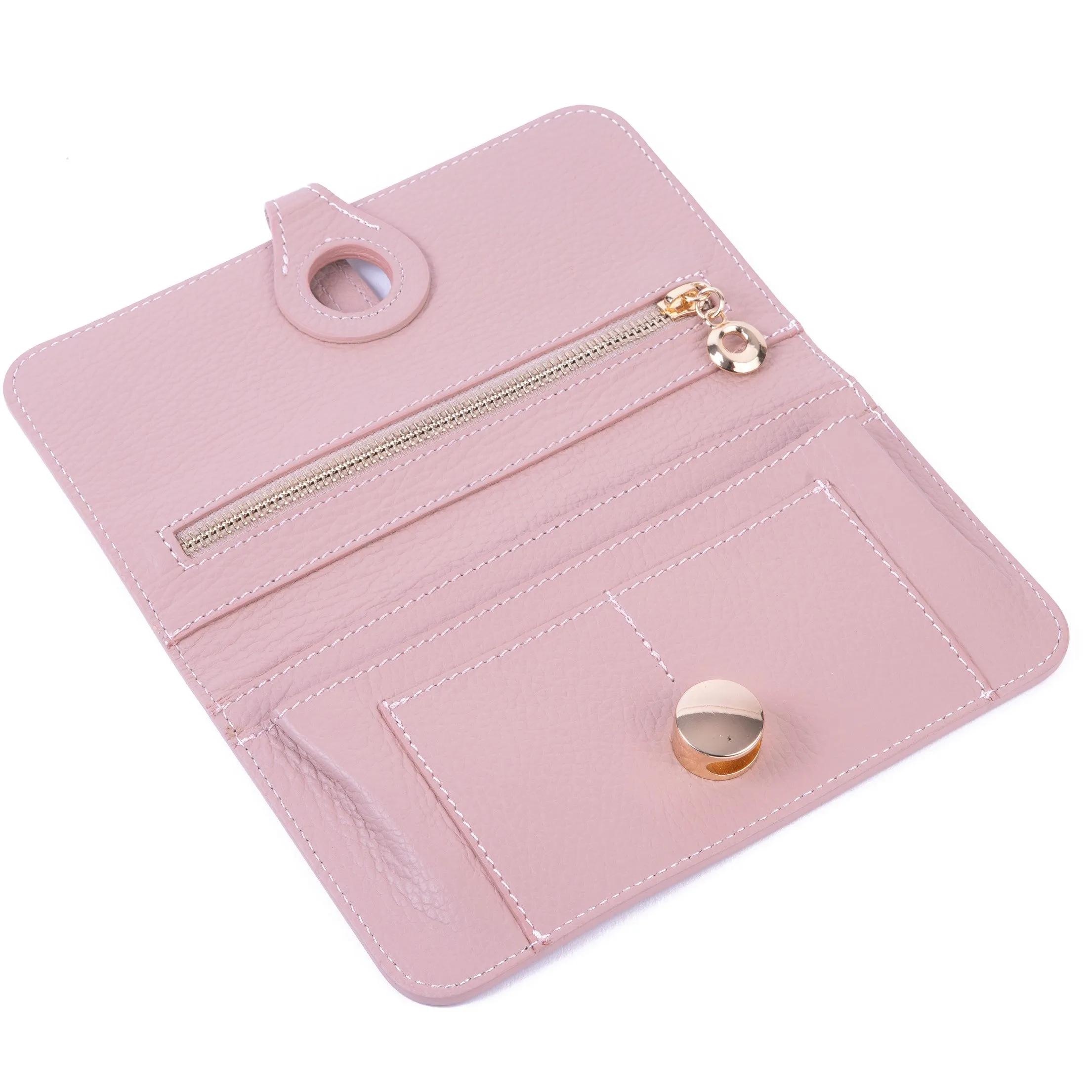 Pale Pink Pebble Grain Leather Purse Clutch