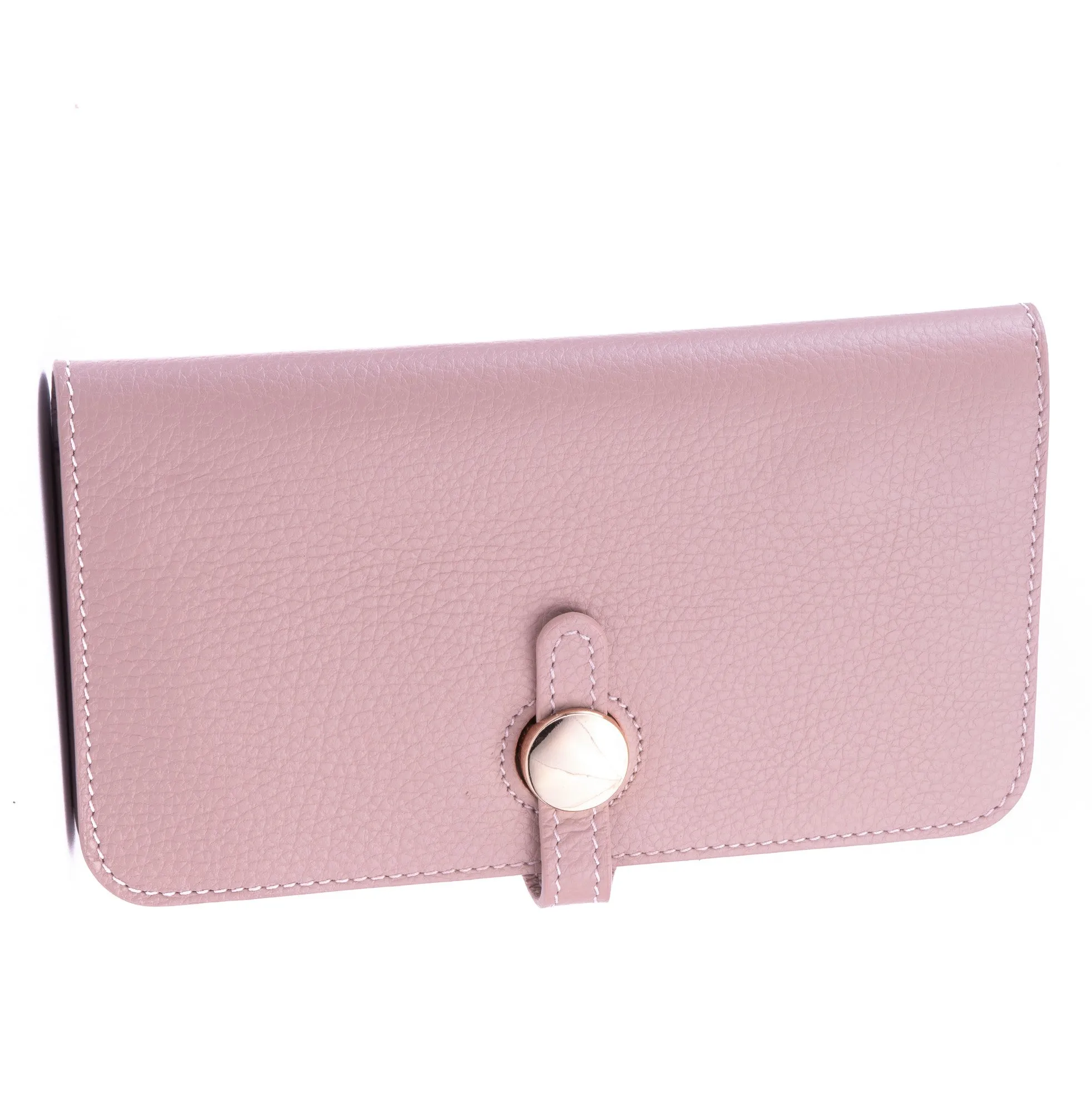 Pale Pink Pebble Grain Leather Purse Clutch