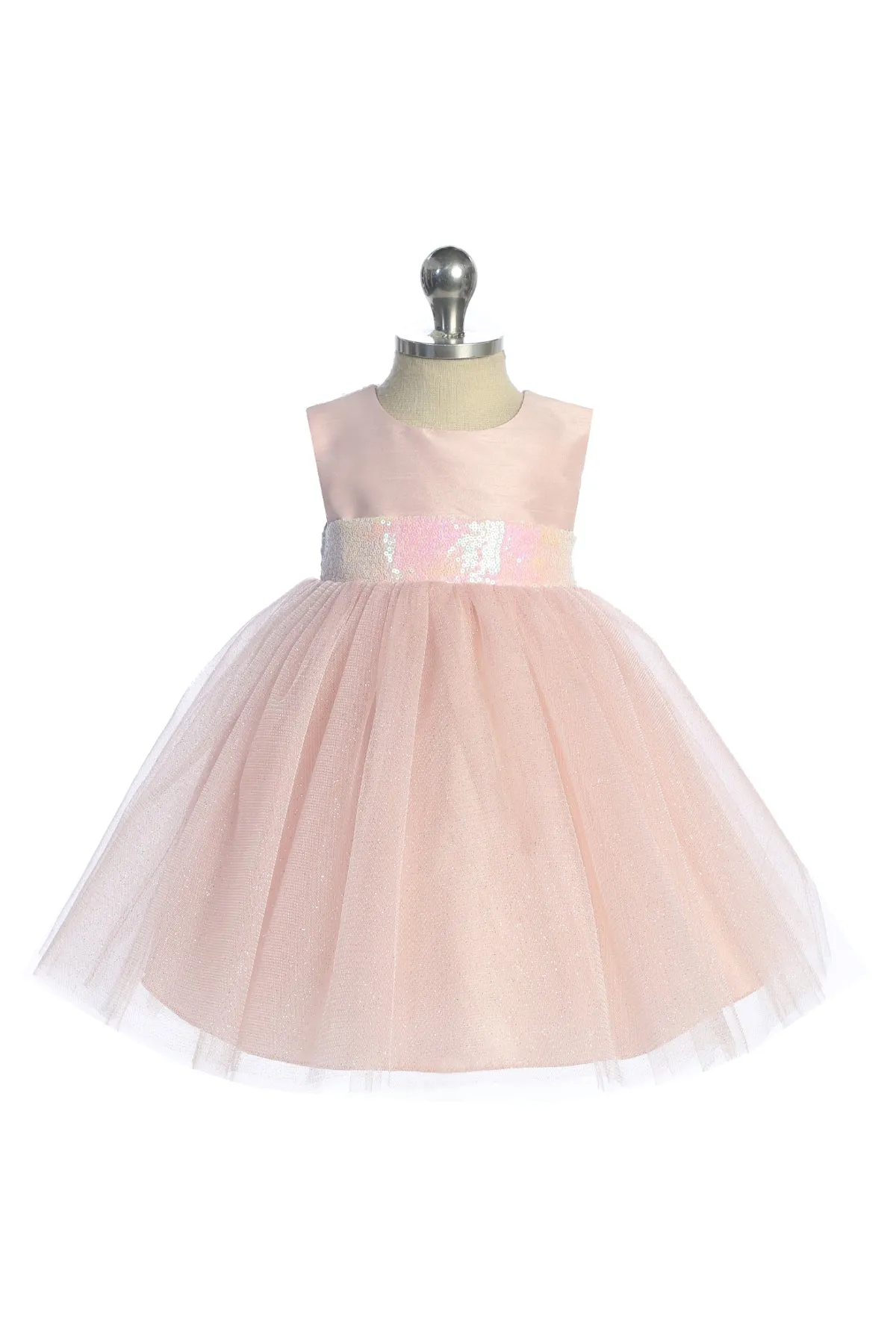 Pink/Iridescent Sequins V Back & Bow Baby Dress