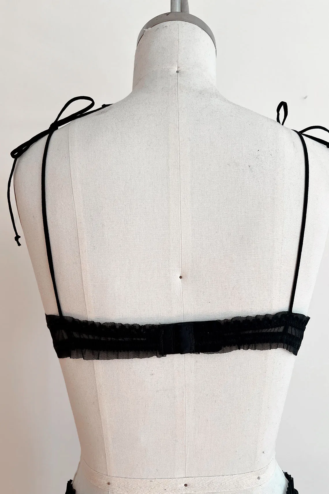 READY TO SHIP / Black Recycled Mesh Rosette Bralette (XS,S,M)