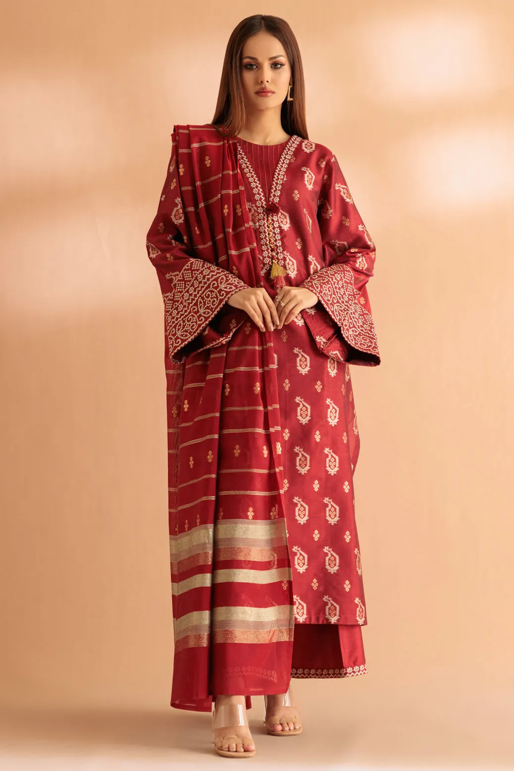 RED-JACQUARD-3 PIECE (SS6243P06) BIN 43 R24