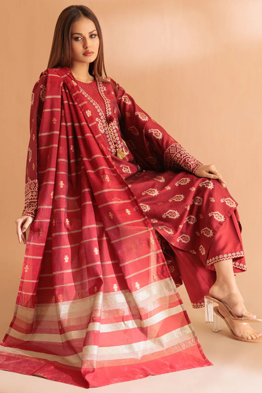 RED-JACQUARD-3 PIECE (SS6243P06) BIN 43 R24