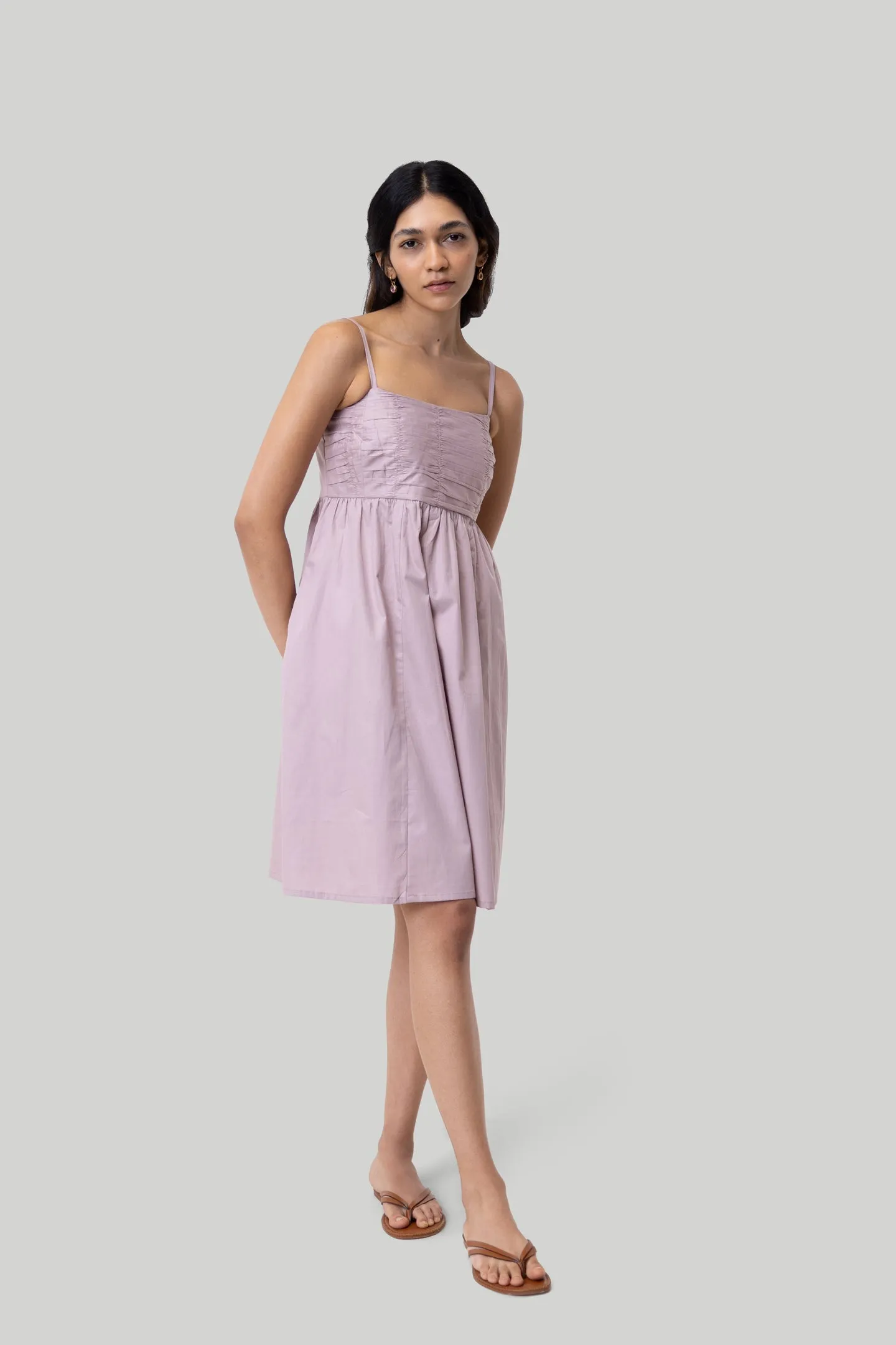 Reistor Ruched Strappy Dress in Pink