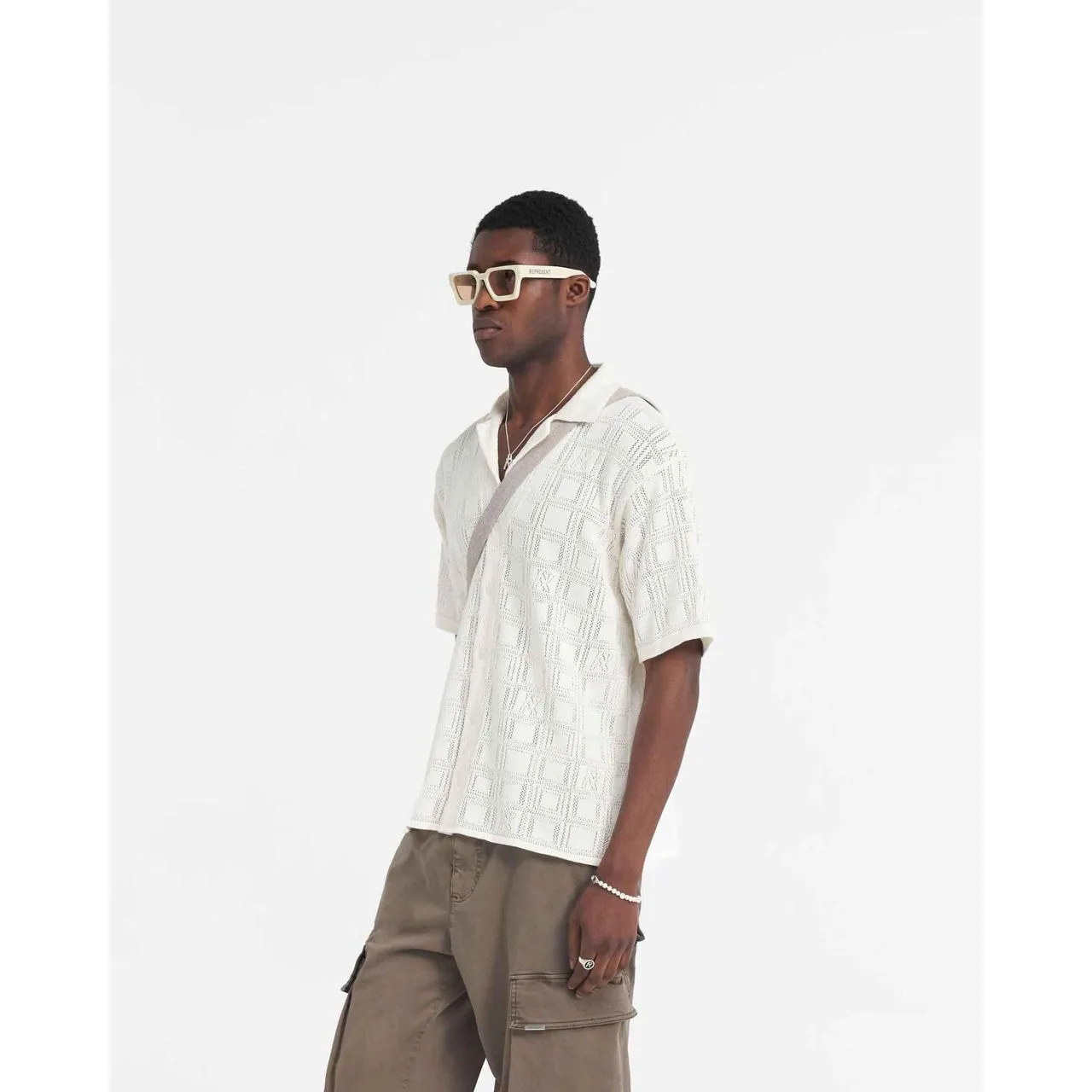 Represent Lace Knit Shirt Chalk