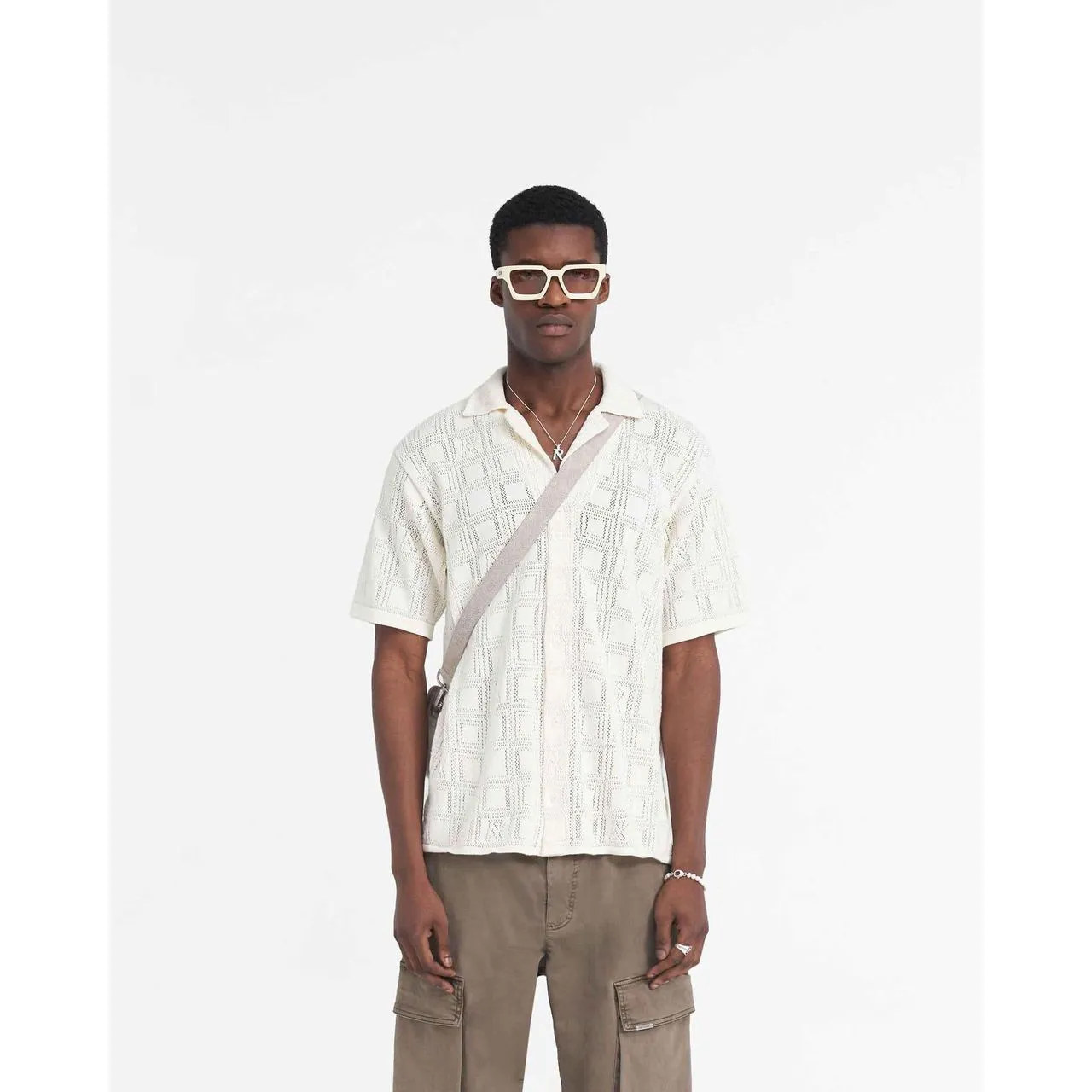 Represent Lace Knit Shirt Chalk