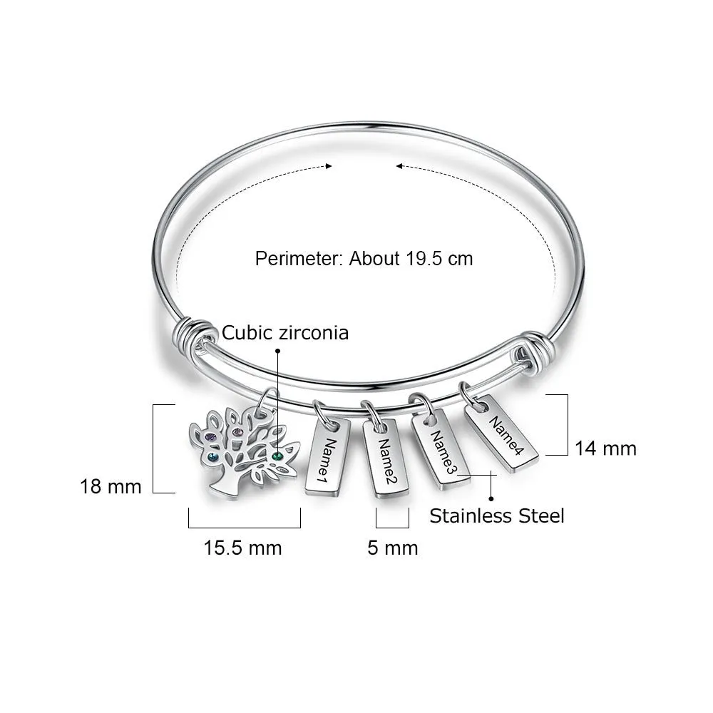 Stainless Steel Engraved Name Tags Bracelet With 7 Stones