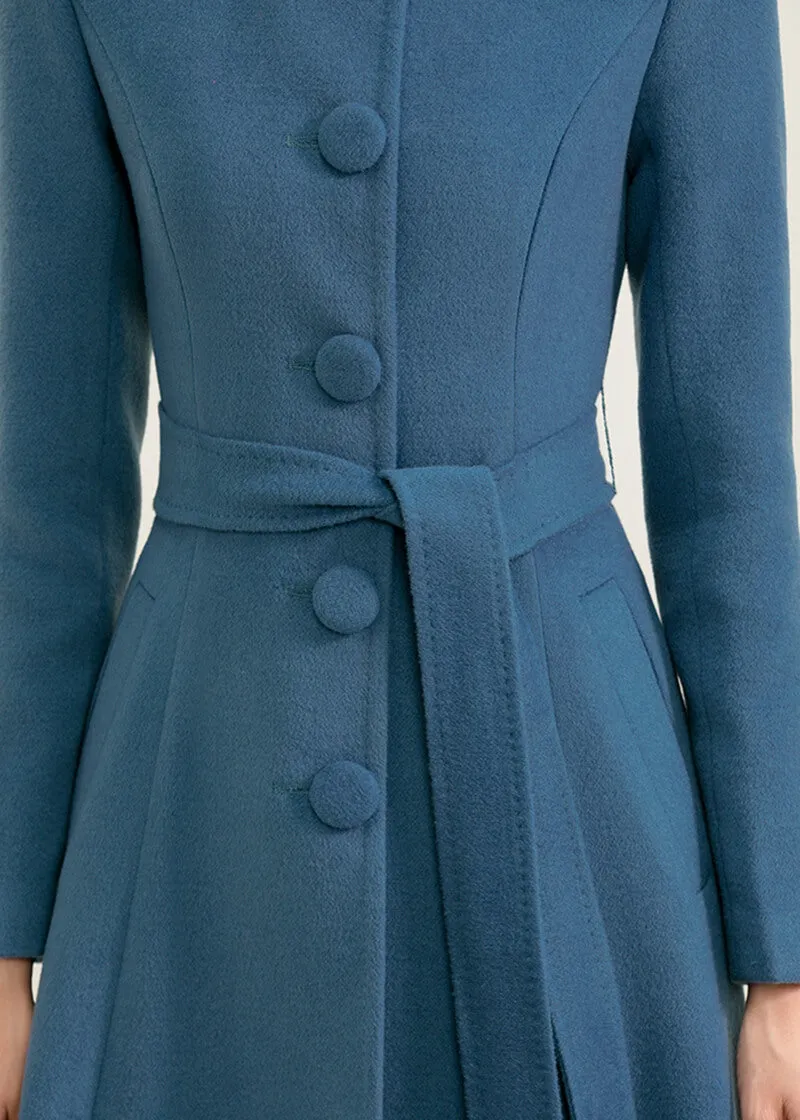 Stand Collar Fit & Flare Wool Blend Coat