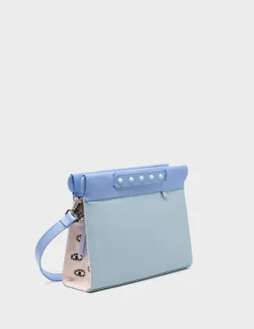 Vali Crossbody Sterling Blue Leather Bag - All Over Eyes Embroidery