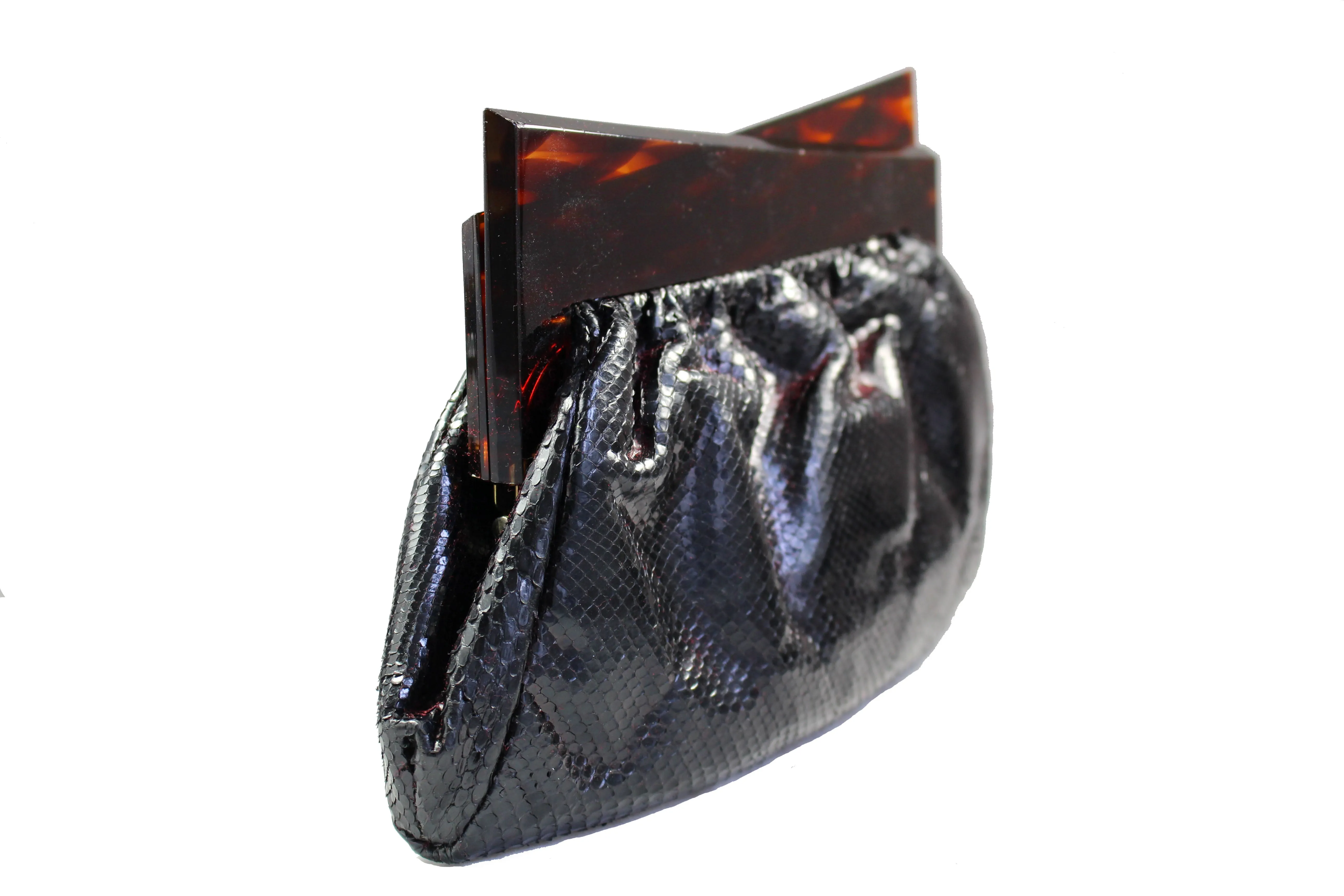 VARON black snake clutch with lucite frame