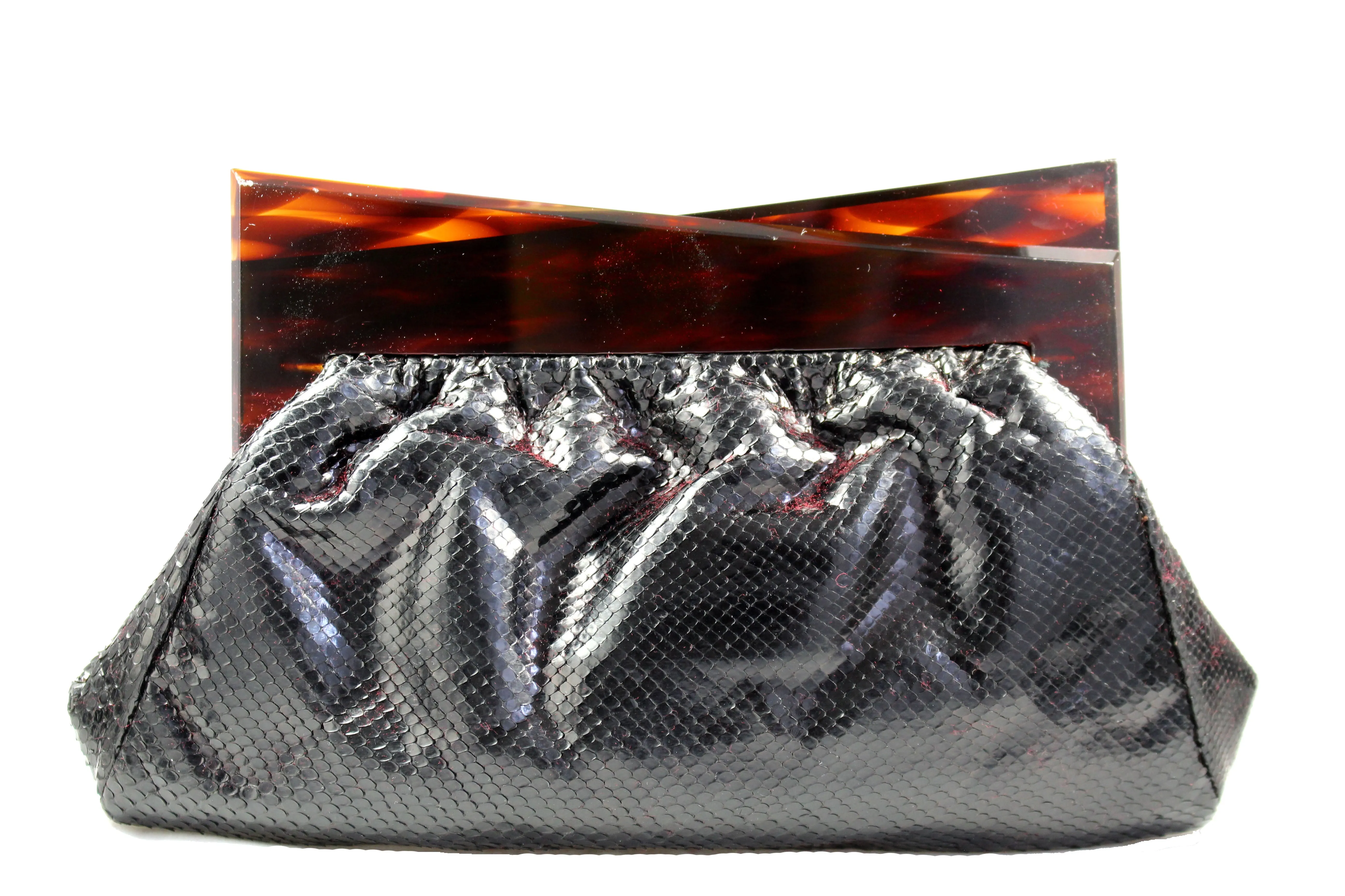 VARON black snake clutch with lucite frame