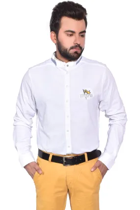 White Cotton Casual Shirt For Mens